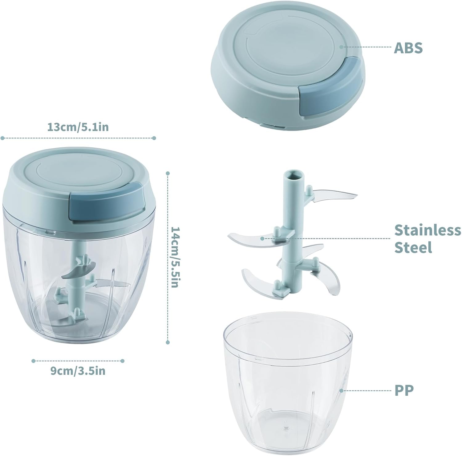 Pequeño procesador de alimentos manual Protable ensalada de carne picadora de frutas Cortador de cebolla Picadora de ajo Gadgets de cocina, 30.4 fl