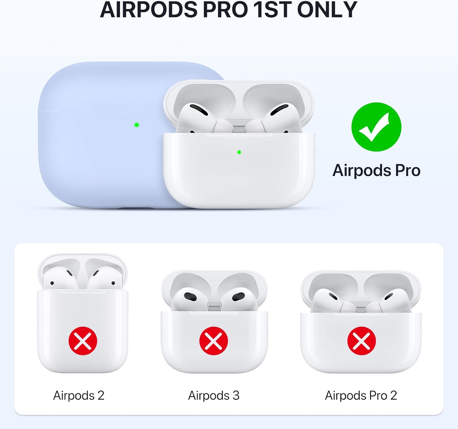 Miracase – Funda protectora de silicona líquida para Airpods Pro, triple capa protectora, funda de carga para AirPods Pro, 2019, con luz LED