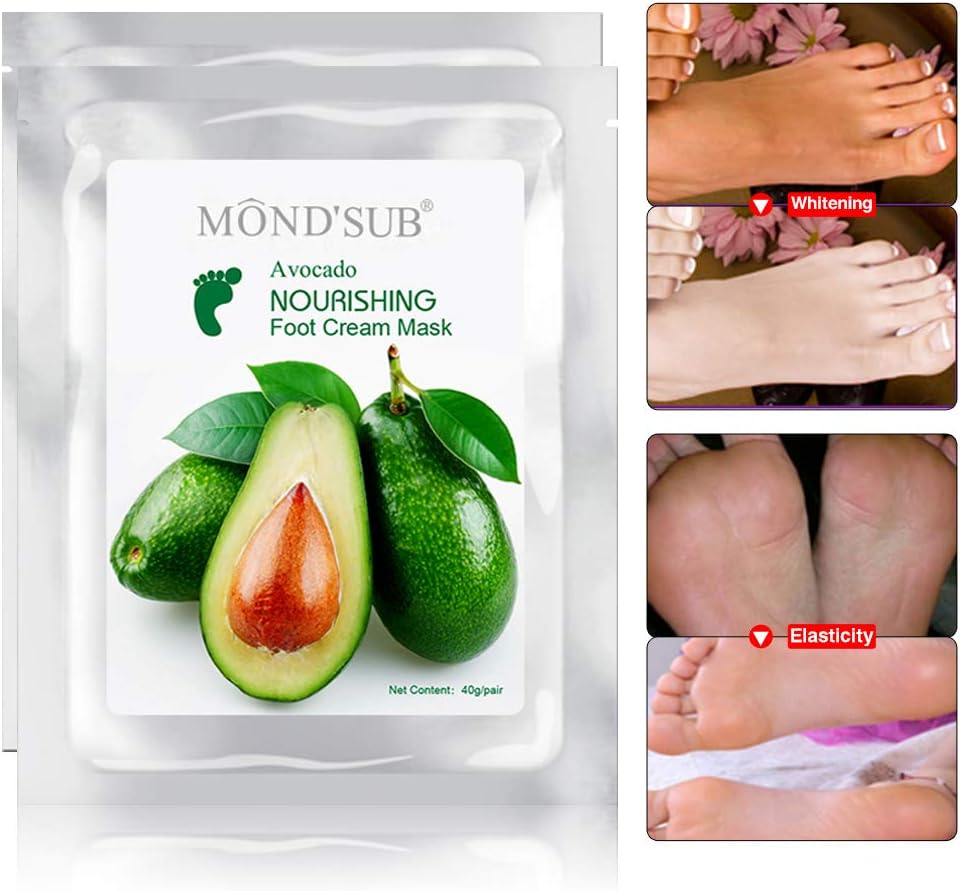 5 pares MOND’SUB – Mascarillas hidratantes para pies y aceite de aguacate orgánico  Mascarilla hidratante para pies de bebé para piel seca  Cura