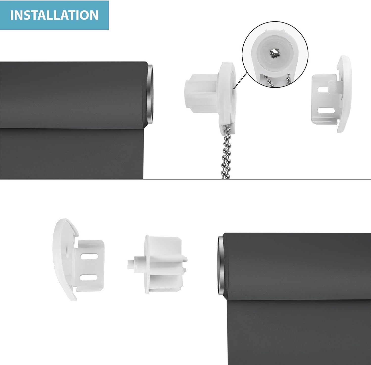 SUNFREE Persianas enrollables opacas para ventanas, 20 pulgadas de ancho x 72 pulgadas de alto, gris oscuro, persianas extraíbles para ventanas con