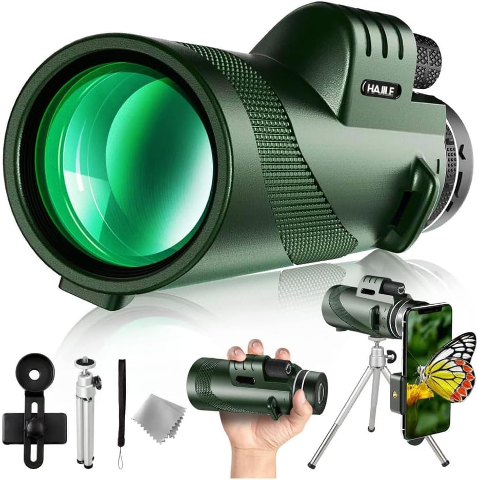 Telescopio monocular de 40 x 60 con soporte para teléfono inteligente y trípode, alcance monocular compacto HD para adultos, prisma monocular de