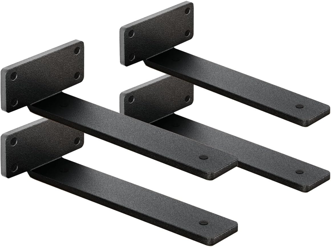 Paquete de 4 soportes de estante flotantes de 12 pulgadas, soporte de estante oculto de 15 pulgadas de grosor, soportes de metal de hierro para