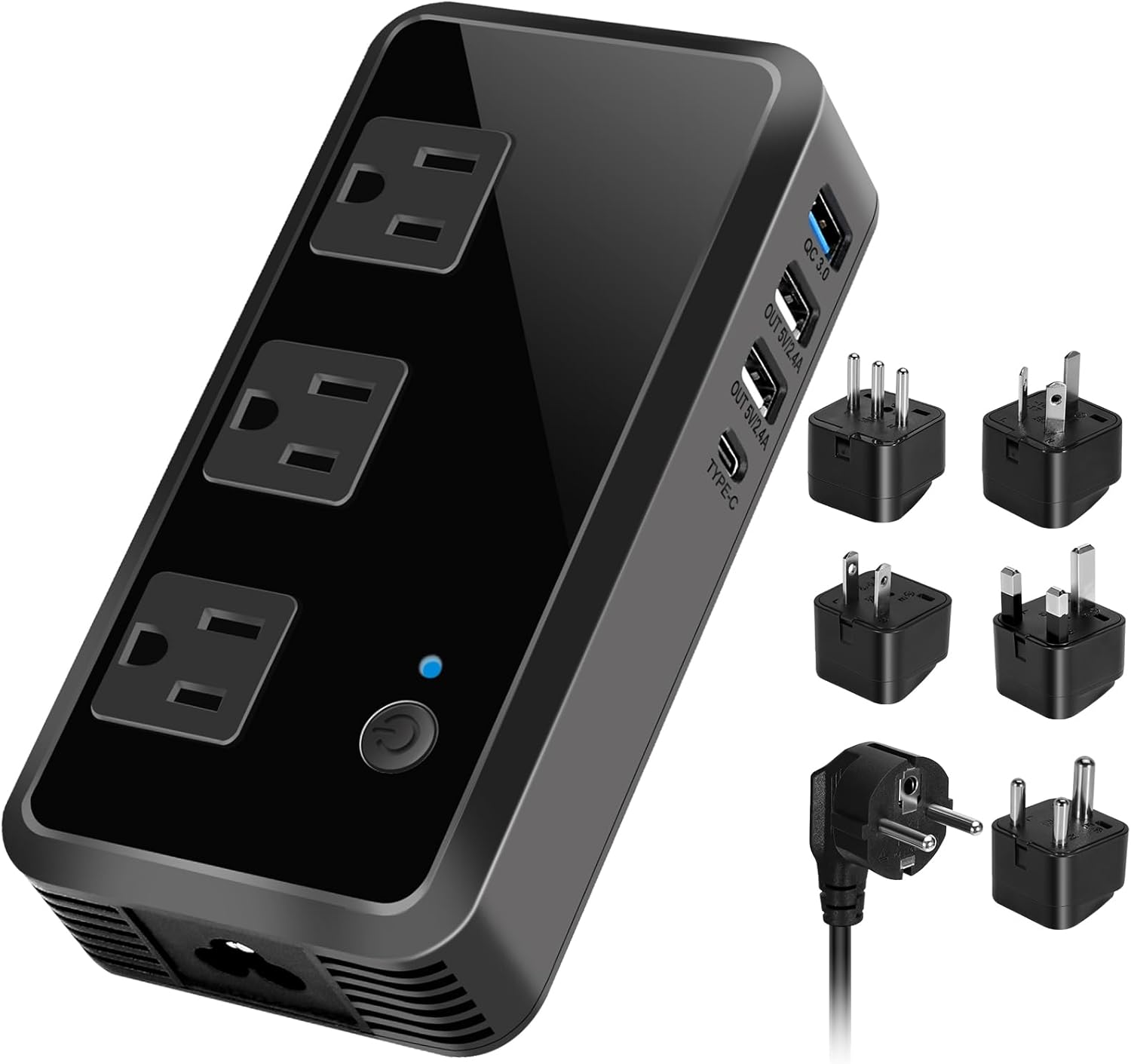Convertidor de voltaje 2300W Adaptador de viaje universal Convertidor de alimentación reductor de 220 V a 110 V con 3 puertos USB 3 salidas de CA 1