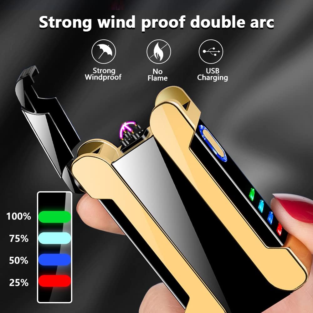 YOZWOO Encendedor de plasma recargable por USB, encendedor eléctrico resistente al viento, sin llama, encendedor de doble arco, personalizable con