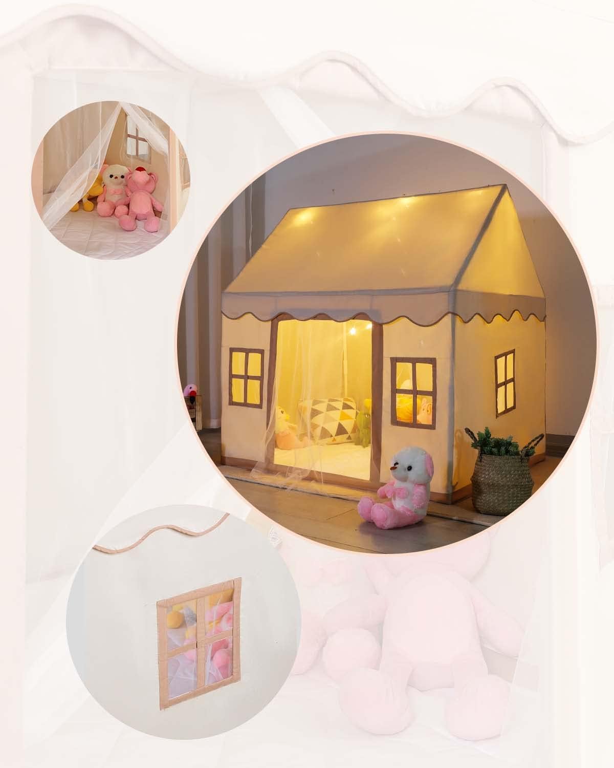 Tienda de campaña grande con alfombrilla para niños pequeños y niños, tienda de campaña interior con luz de estrella y ventanas para niñas y niños
