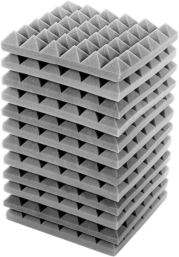 Paquete de 12 paneles acústicos de 2 x 12 x 12 pulgadas, paneles gruesos de espuma acústica a prueba de sonido, paneles de pared insonorizados con