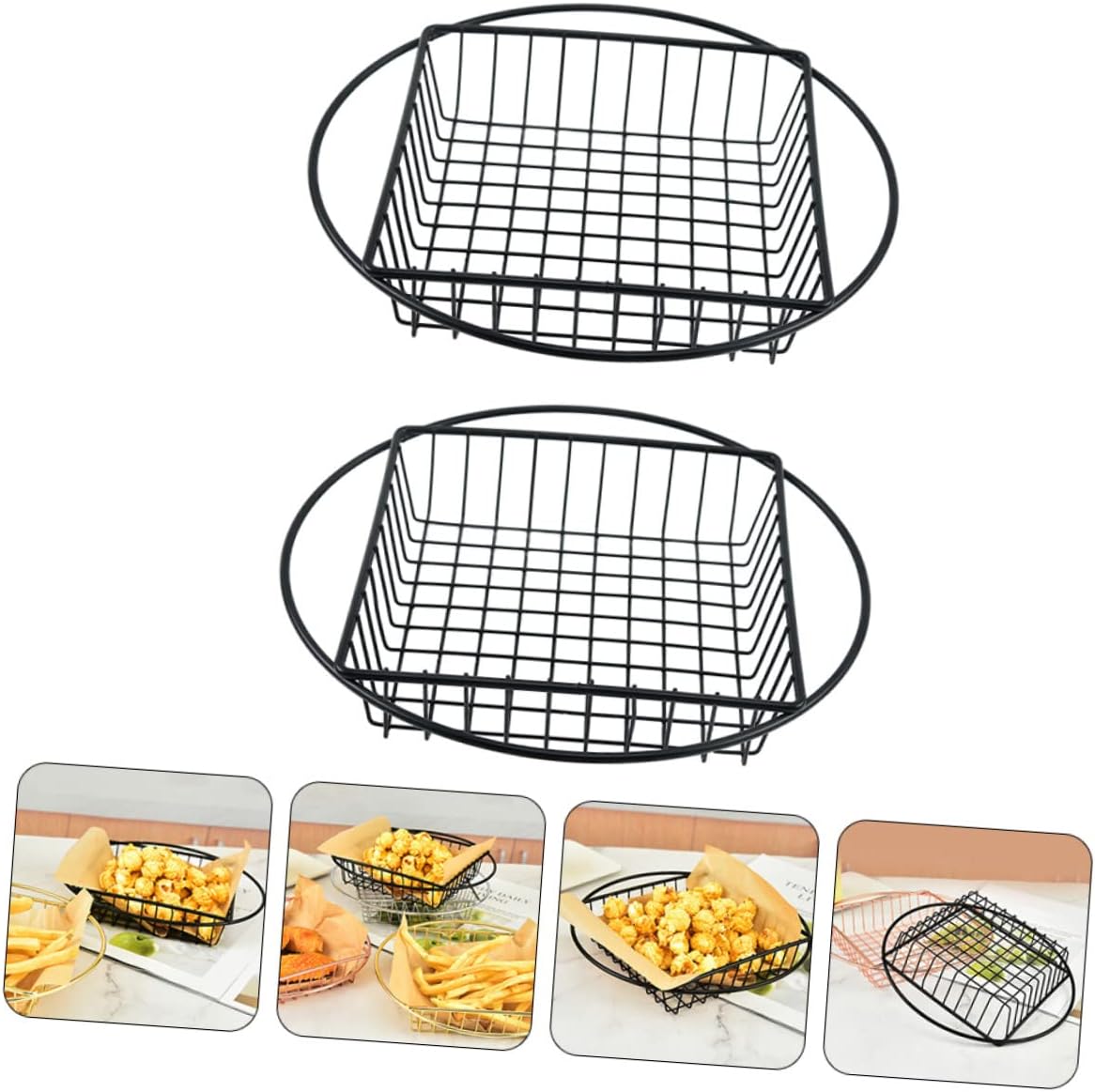 Cesta de pan de metal para patatas fritas, 2 unidades, bandejas de metal para servir colador inoxidable, soporte para patatas fritas, cesta de