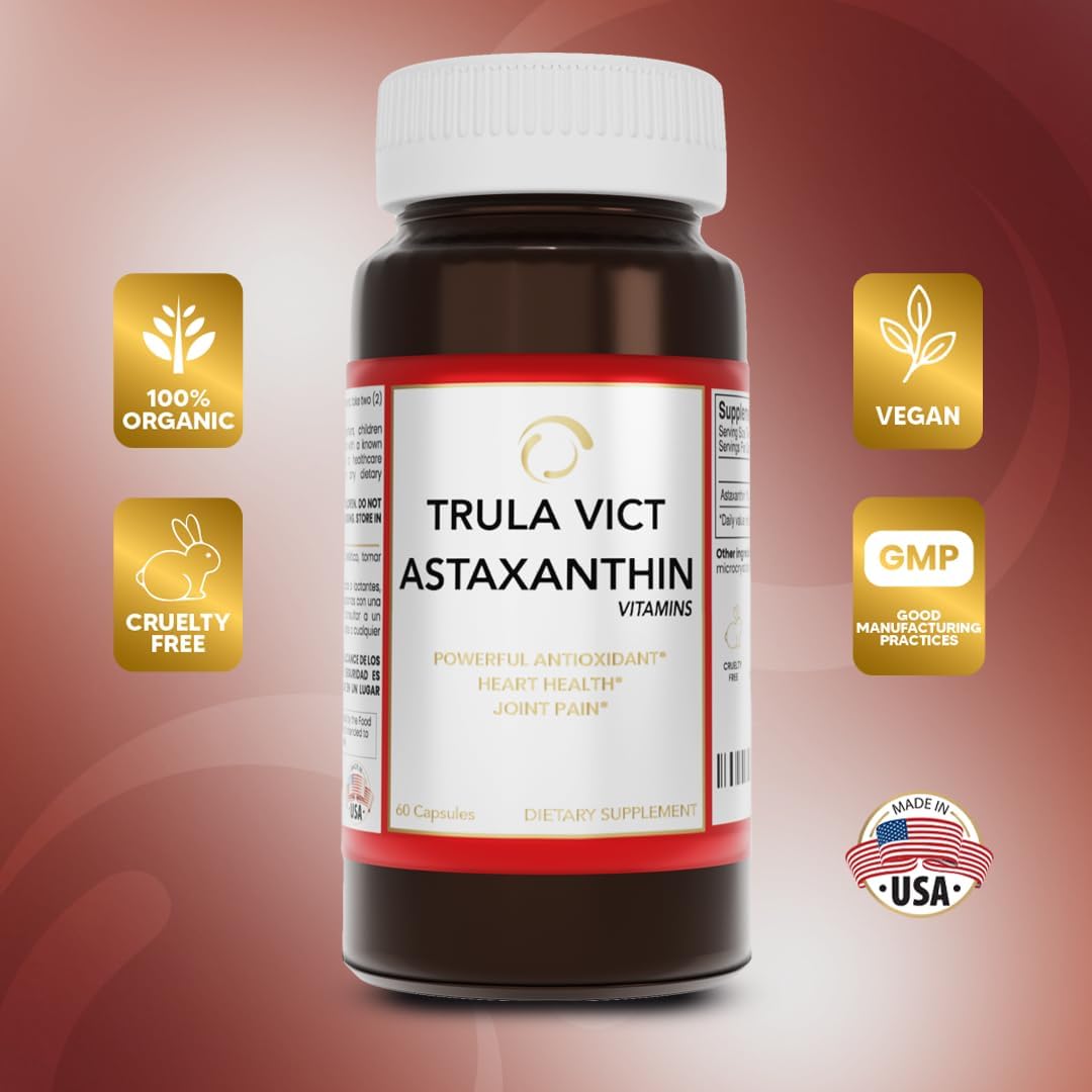 Cápsula de astaxantina, 50 mg 60 píldoras. Antioxidante premium – Suplemento de nutrición deportiva e inmunidad – Apoya la salud ocular, articular y