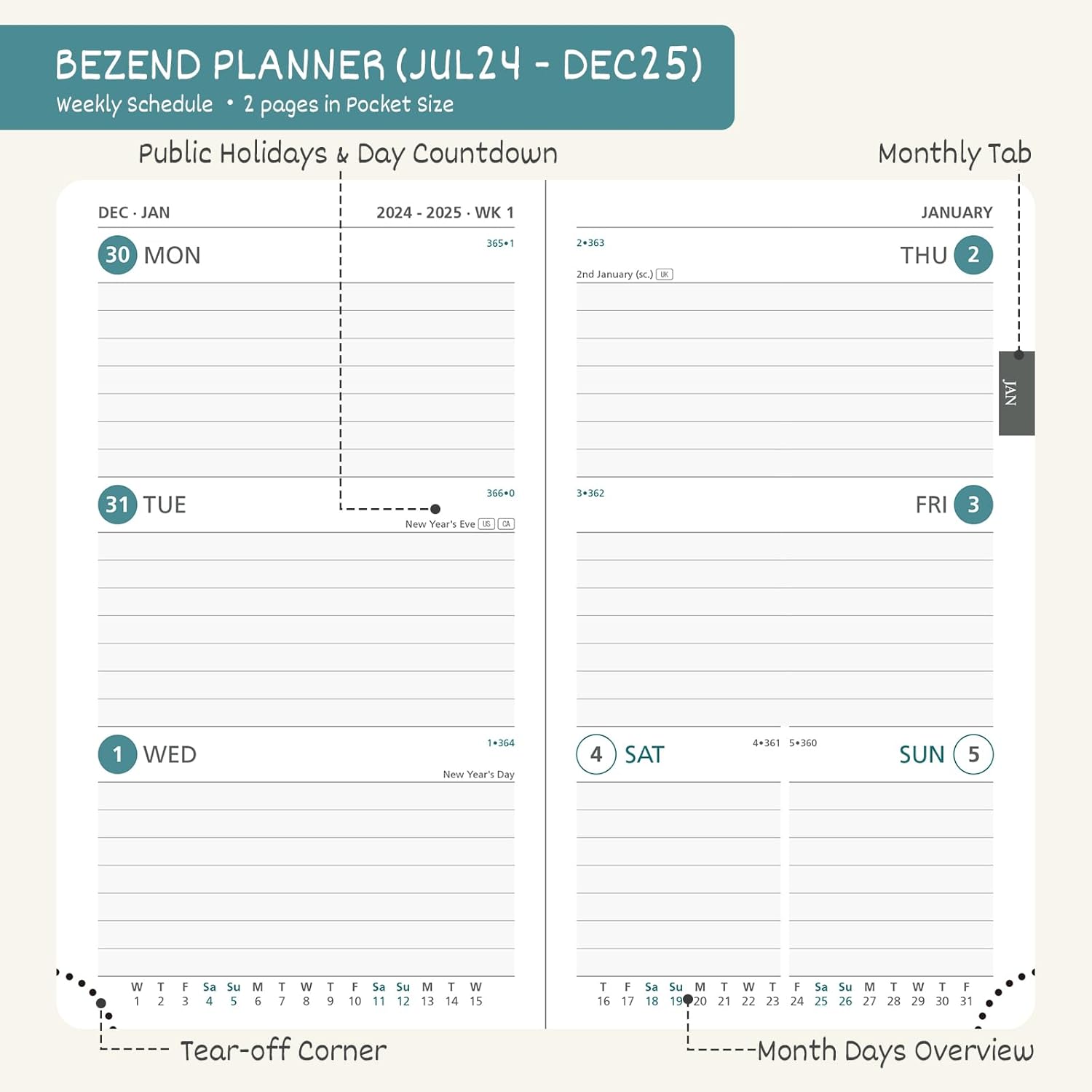 BEZEND Agenda de bolsillo 2023-2024, 17 meses (23 de agosto a 24 de diciembre) calendario académico pequeño para bolso de 3.5 x 6 pulgadas, agenda