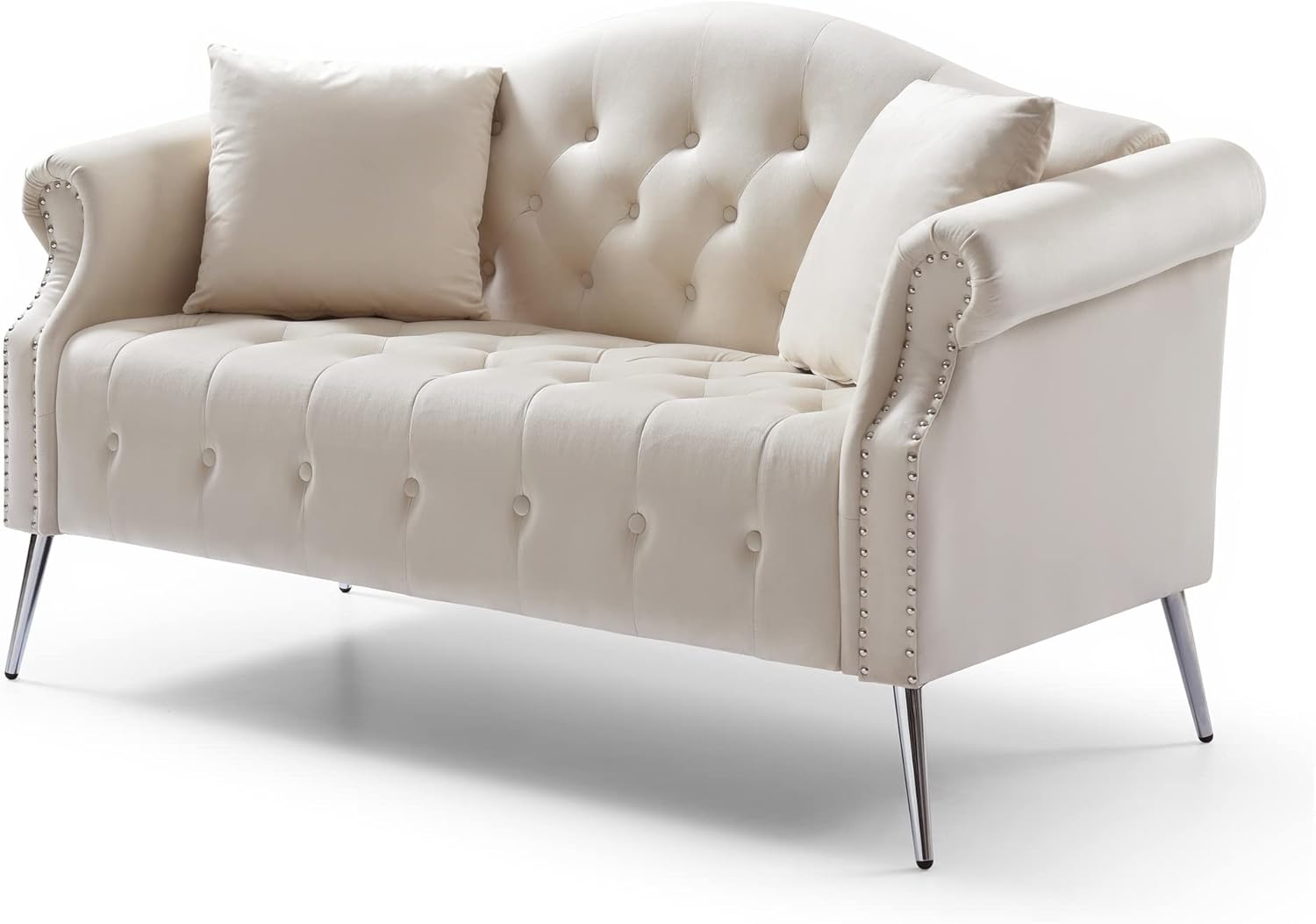 Holaki Chesterfield – Sofá de terciopelo de 59.4 pulgadas, moderno, tapizado, clásico, con botones copetudos, con brazos enrollados, patas de metal