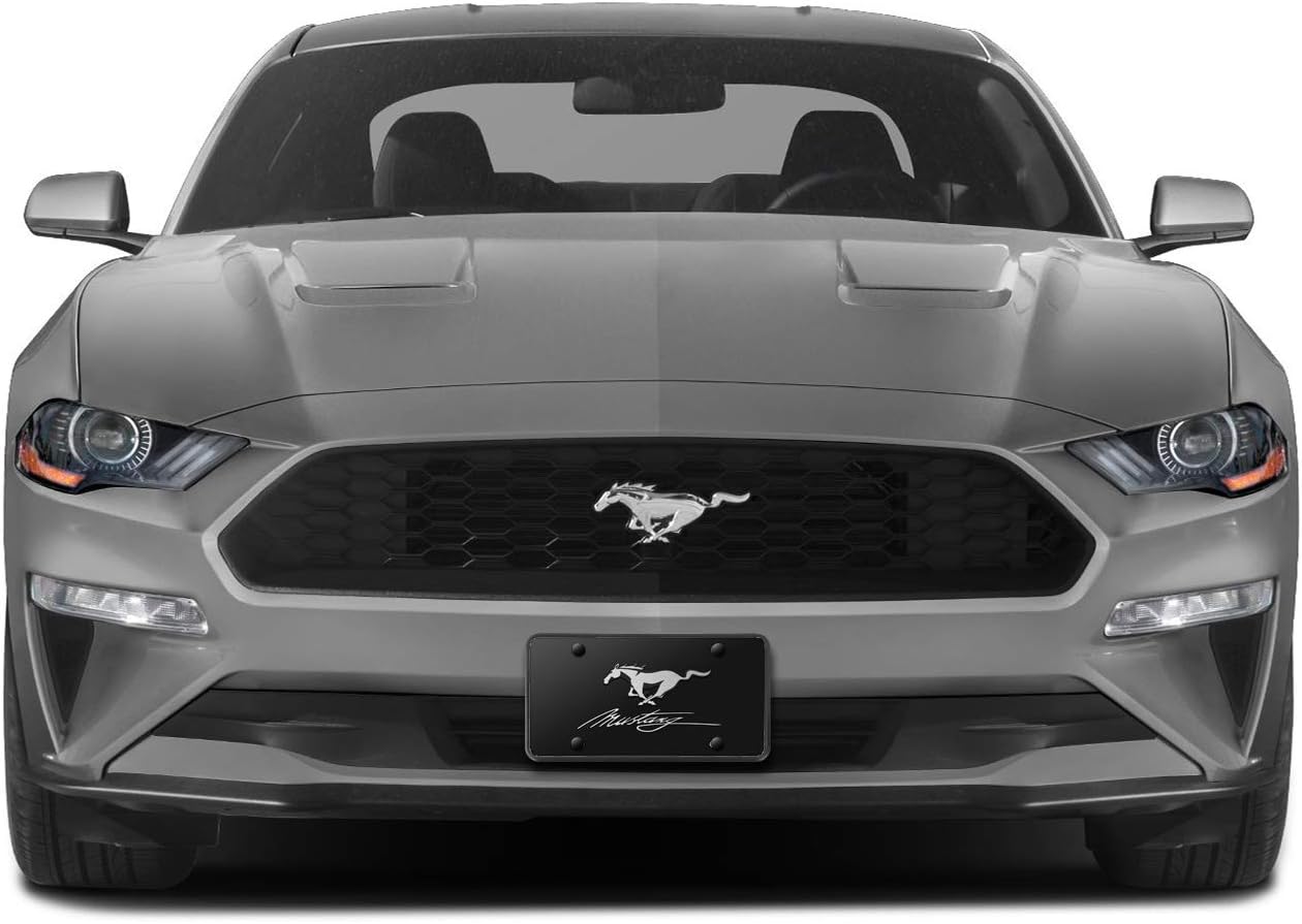Placa de acero inoxidable negra con logotipo 3D de Ford Mustang Pony y Script, fabricada en los Estados Unidos, con licencia oficial