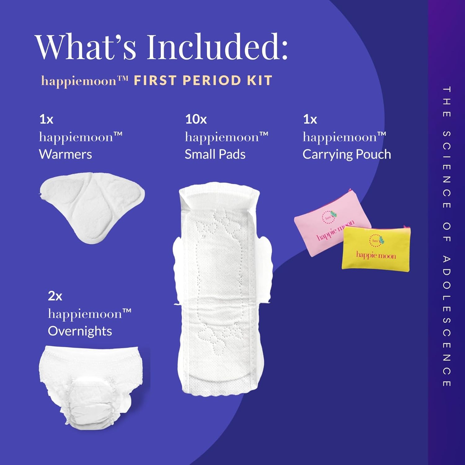 Kit de primer período para preadolescentes  Almohadillas de período pequeño  Ideal para la escuela y en movimiento  Cero cloro, blanqueador, tintes