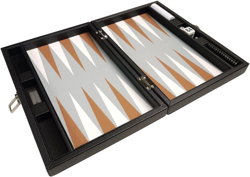 Juego de Backgammon Premium de 13 pulgadas, tamaño de viaje, pizarra negra, blanco y puntos de ron
