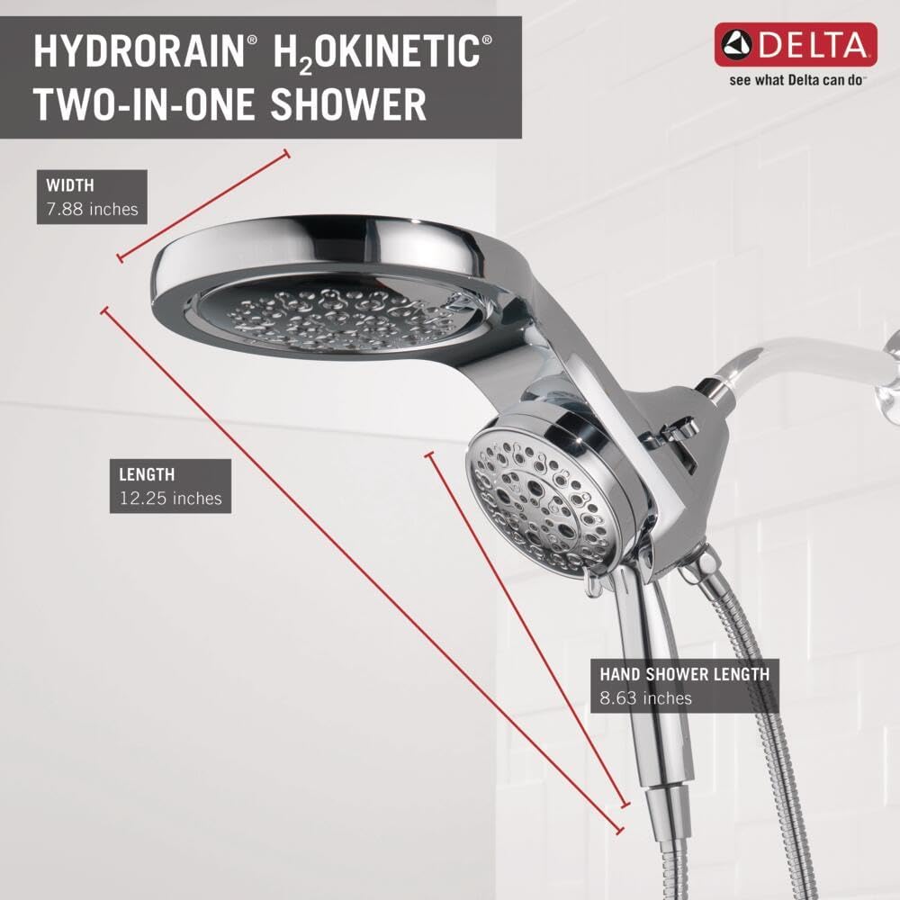 Delta Faucet HydroRain H2Okinetic 58680-25 – Regadera doble de 5 pulverizaciones con rociador de mano y manguera, regaderas de mano, regadera