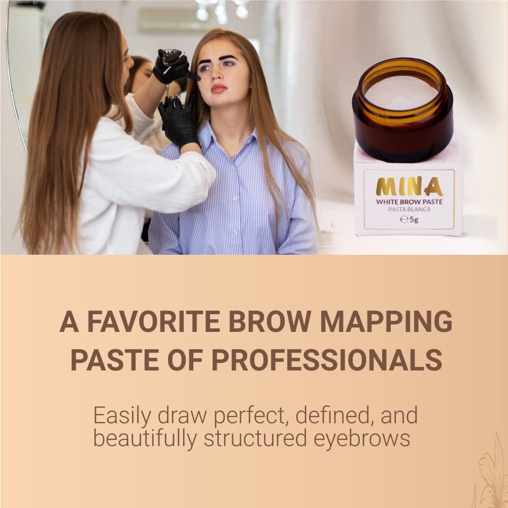 Mina – Pasta blanca para cejas de 0.18 oz, dibuja o dibuja la forma correcta de la ceja, ayuda a perfeccionar el tinte de tus cejas, pasta blanca