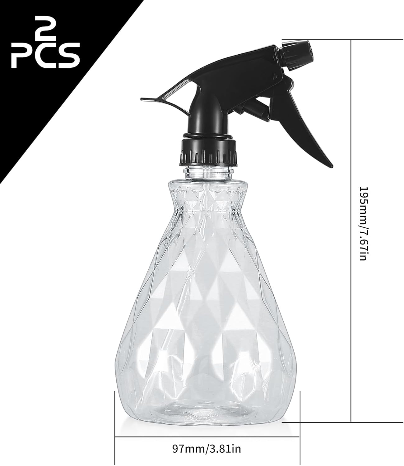 2 botellas de pulverización, 16.9 fl oz17 onzas, botellas de pulverización de agua de niebla fina, botellas de plástico vacías ajustables