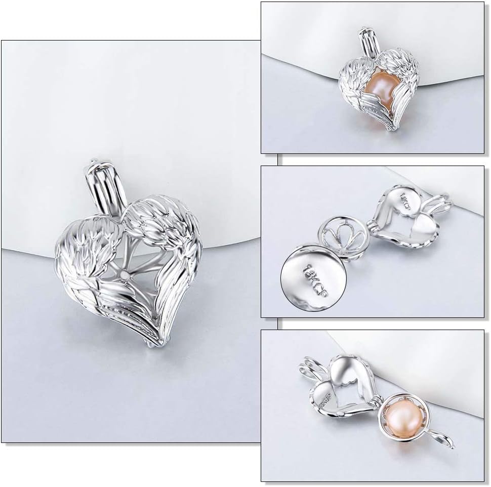 Colgantes de jaula de alas de ángel para fabricación de joyas de perlas, chapados en plata, diseño de jaulas de perlas para regalo adorable, Metal