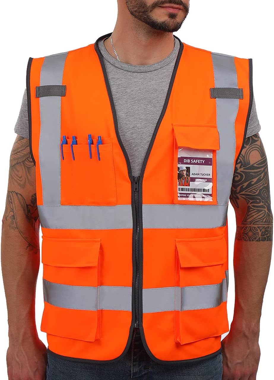 Chaleco de seguridad reflectante de alta visibilidad, clase 2 ANSI, con bolsillos y cremallera, ideal para trabajo en la construcción, de alta