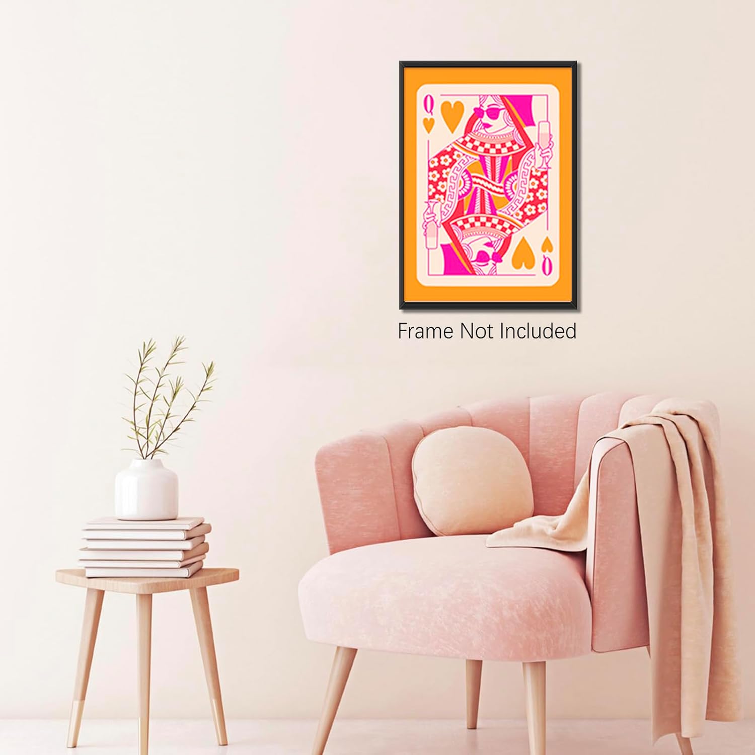 JCFOAS Lienzo moderno retro con diseño de reina de corazones, arte de pared en lienzo rosa y naranja, decoración de habitación, estética, hippie,