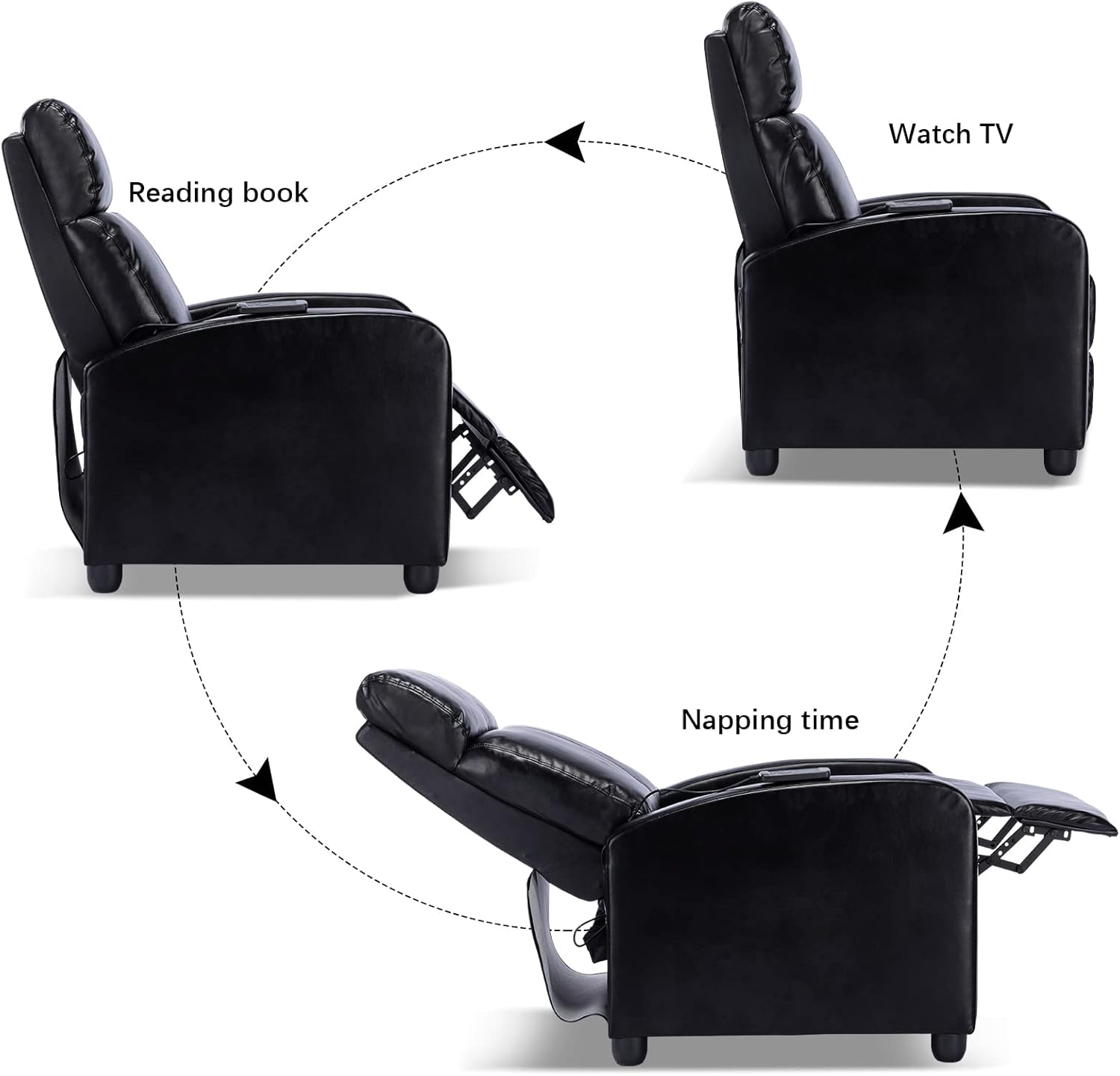 ANJ Winback – Silla reclinable de piel sintética, asiento reclinable acolchado moderno, sofá individual para sala de estar, asiento ajustable para