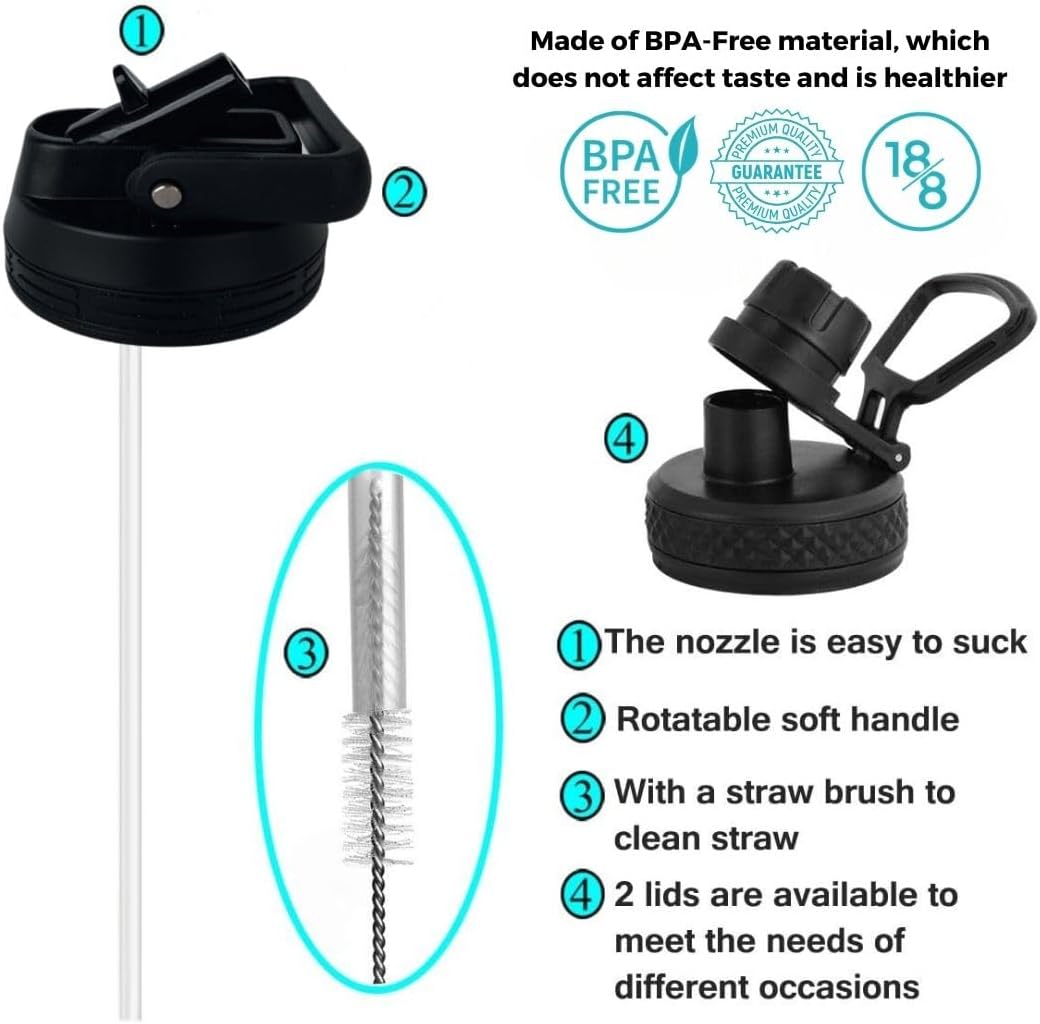 Botella de agua aislada con popote, 2 tapas, bolsa de transporte y cuenco desmontable. Frasco de agua de acero inoxidable a prueba de fugas sin BPA.