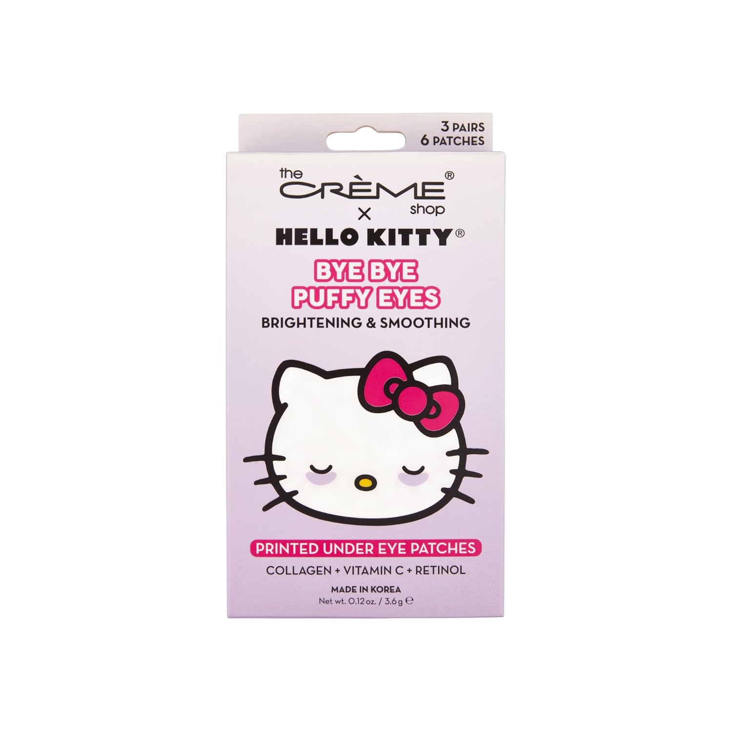 The Crème Shop Hello Kitty Bye Bye – Parches para debajo de los ojos, máscara coreana para ojos, 3 pares