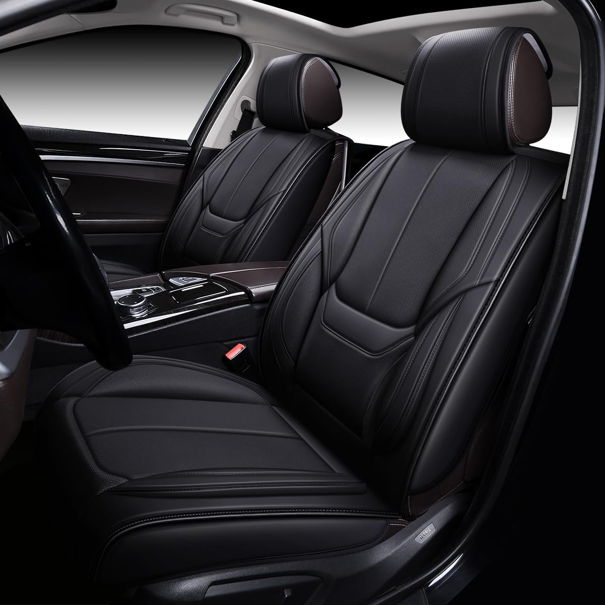 OASIS AUTO – Fundas de piel sintética para asiento de automóvil, ajuste universal para auto de 5 pasajeros y SUV, set de accesorios para interiores