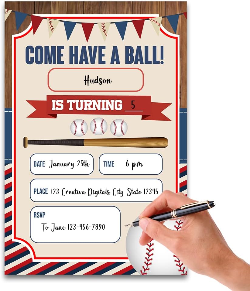 FujLoy Invitaciones para fiestas de cumpleaños de béisbol, invitaciones de fiesta de béisbol (050)