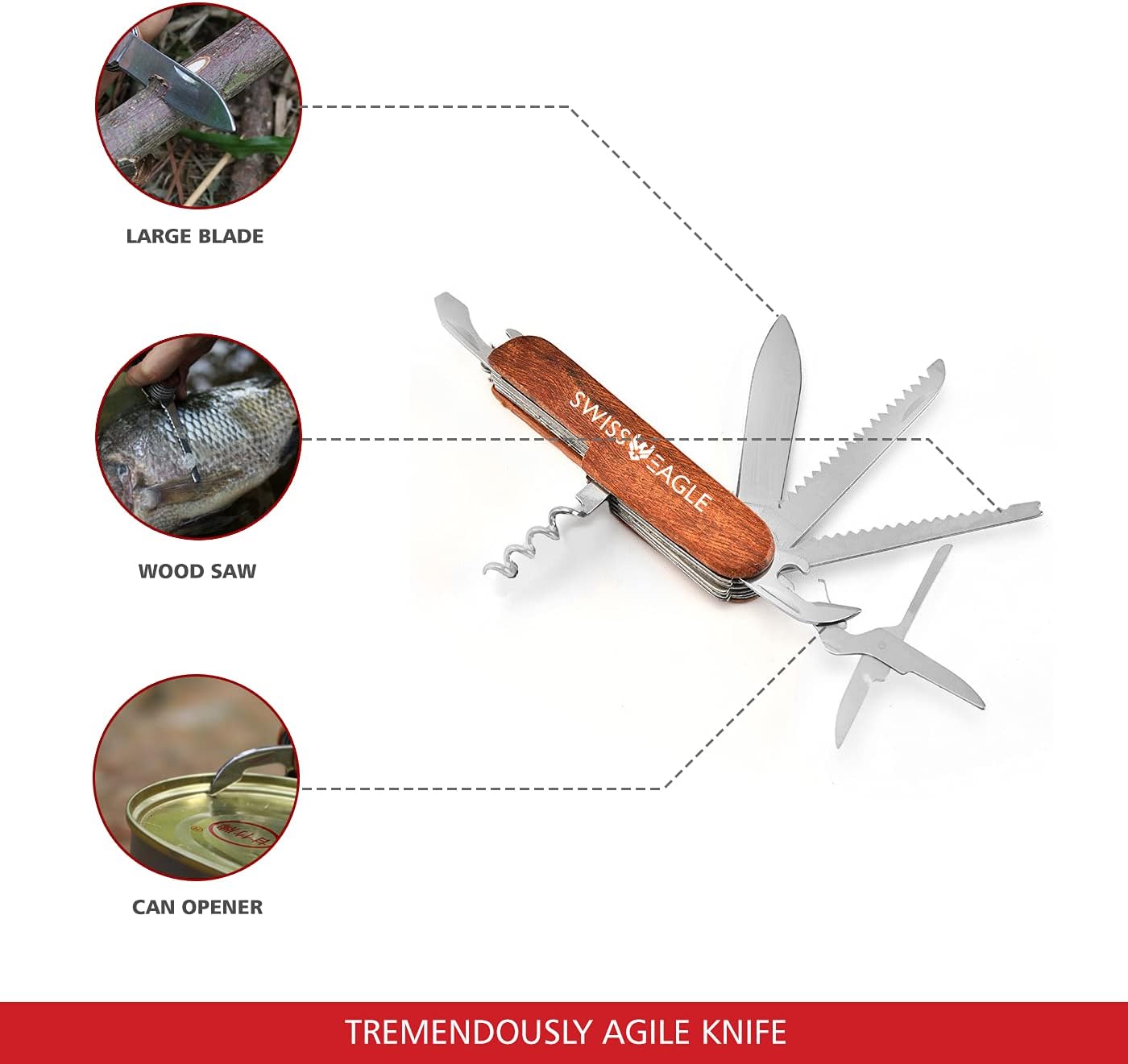 Swiss Eagle Cuchillo de ejército multiherramienta paquetes de 11 herramientas en tu bolsillo