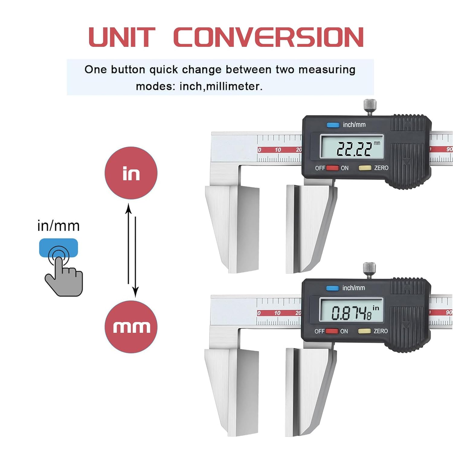 Pinza Vernier digital para cuerda de alambre, pinza Vernier de acero inoxidable de superficie ancha con pantalla LCD grande, fácil cambio de pulgada