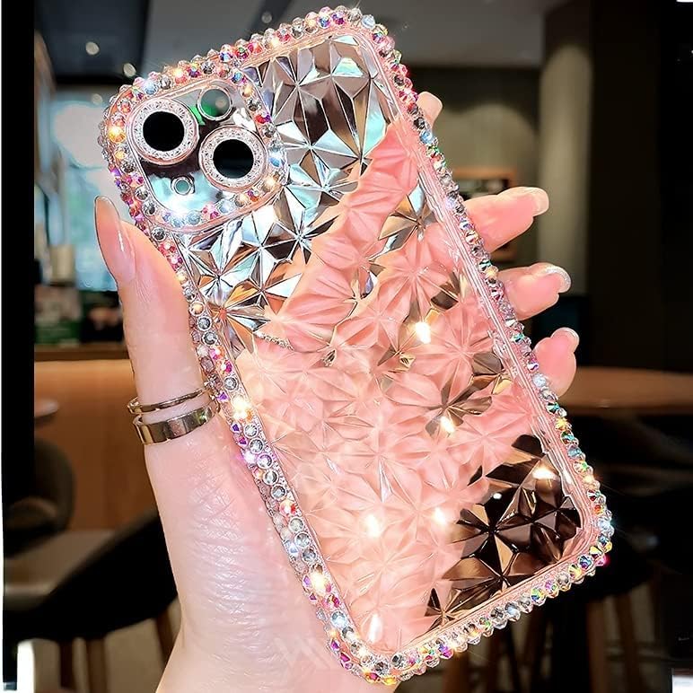 Casechics Funda compatible con iPhone, funda de lujo con purpurina y diamantes brillantes, protección para lente de cámara, transparente, suave, a
