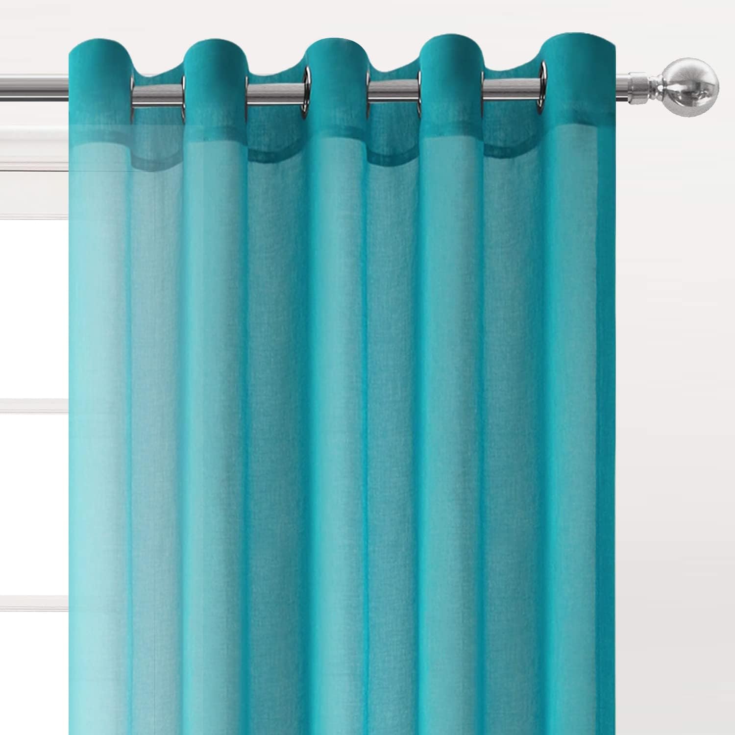 DWCN Cortinas transparentes de lino sintético turquesa, cortinas de gasa con ojales para ventana para dormitorio, sala de estar, 60 x 63 pulgadas de