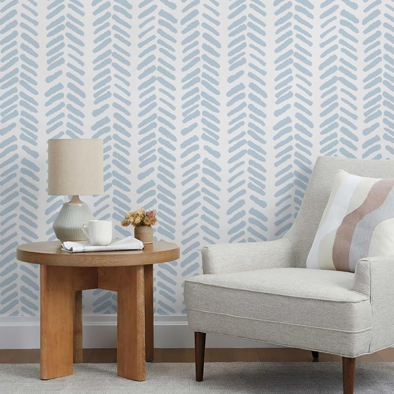 RANRAN Papel tapiz geométrico autoadhesivo de vinilo de espiga azul para muebles de dormitorio, papel decorativo de pared extraíble, 17.3 x 118