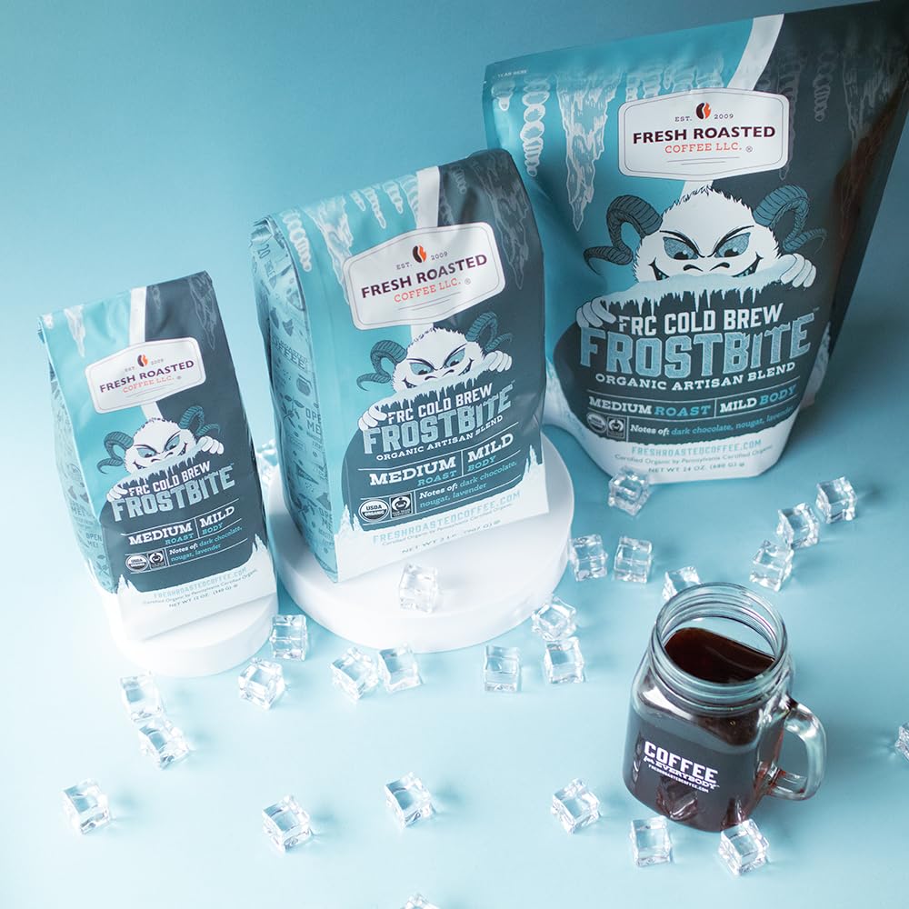 Fresh Roasted Coffee, Organic Frostbite Cold Brew, 2 lb (32 oz), tostado medio, Kosher, molido grueso