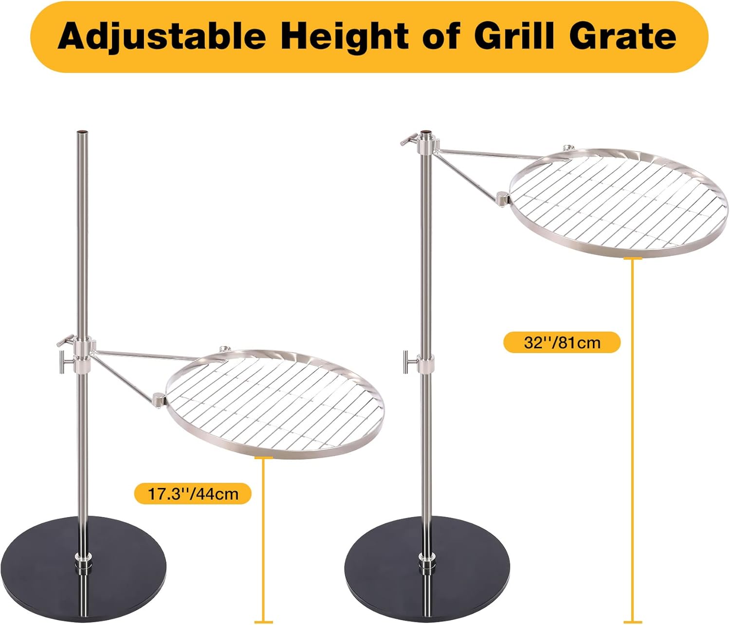 REDCAMP Parrilla giratoria para fogata con base resistente, parrilla portátil de acero inoxidable para barbacoa al aire libre para cocinar con llama