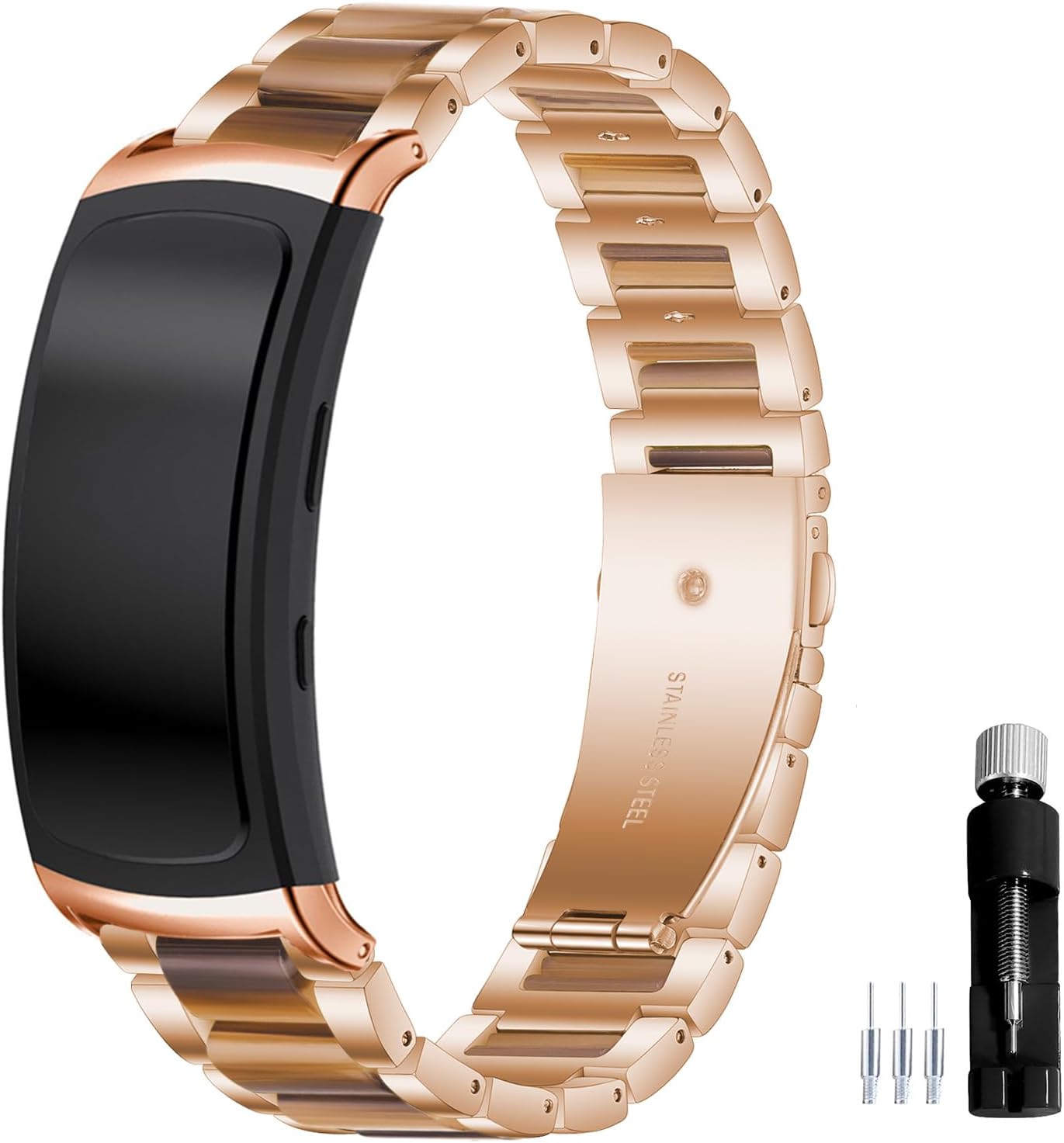 Gheper Correa de reloj de resina de acero inoxidable compatible con Samsung Gear Fit2 Pro SM-R365Gear Fit2 SM-R360 Smartwatch Correa de metal de