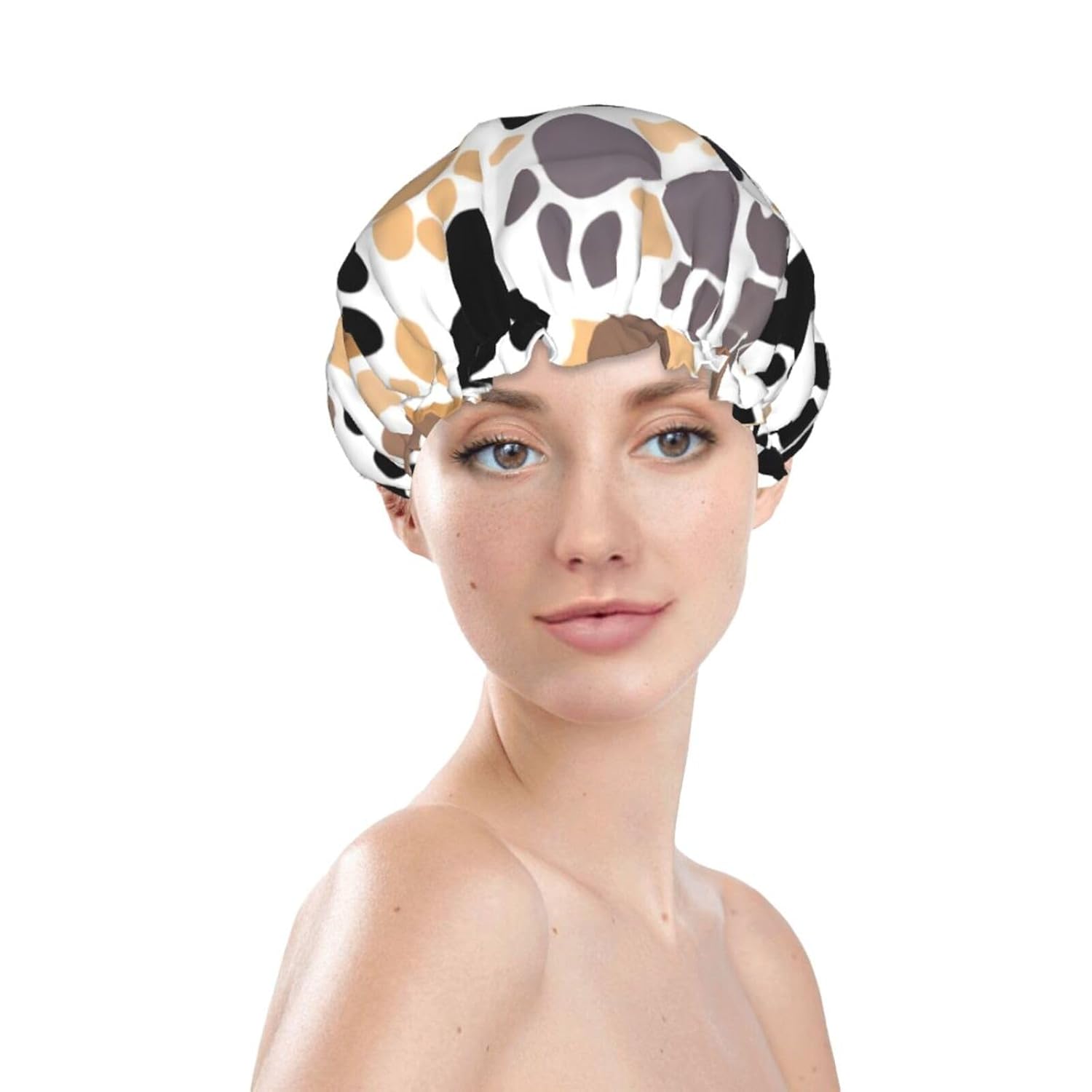 Gorro de ducha con estampado de patas de perro para mujer, elástico y reutilizable, doble capa impermeable