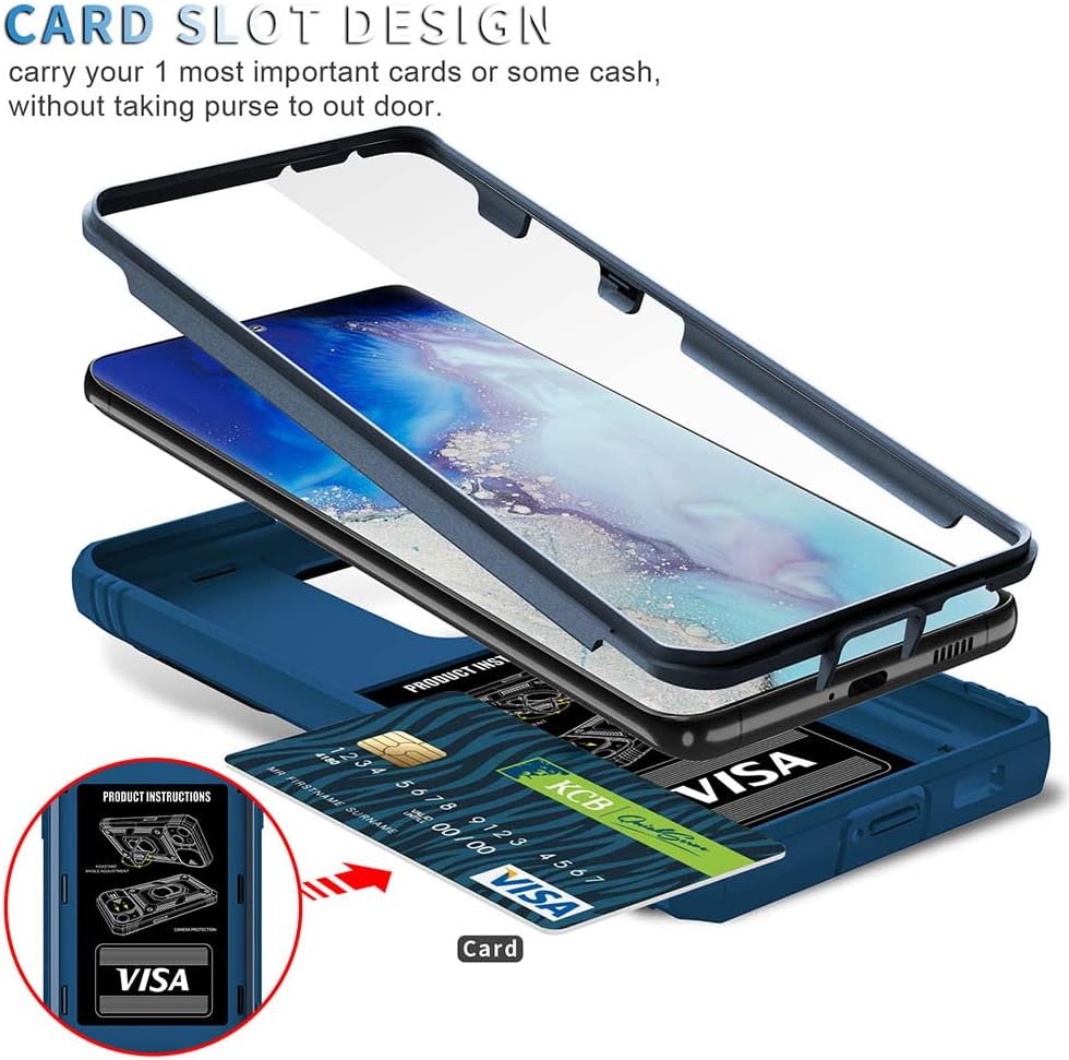 Funda para Samsung Galaxy S21 Ultra con cubierta deslizante para cámara y ranura para tarjeta y soporte de anillo, a prueba de golpes, grado
