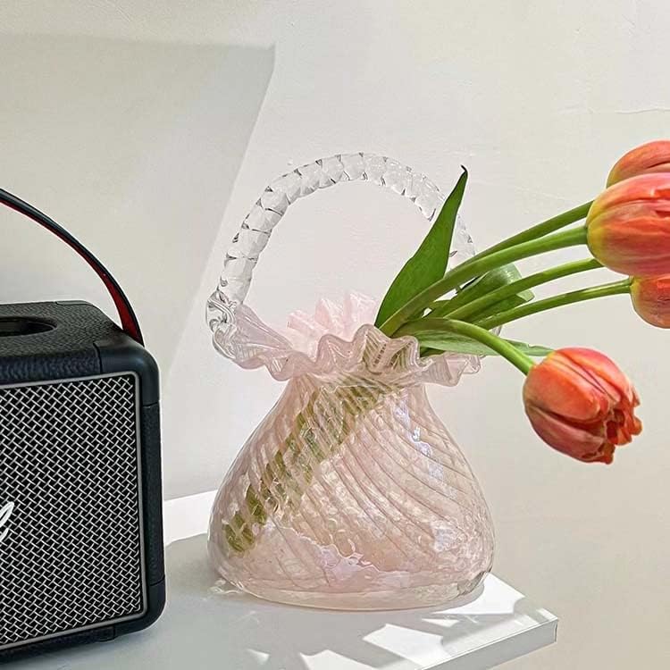 Jarrón de cristal hecho a mano para florero de flores de forma de bolso único florero decorativo