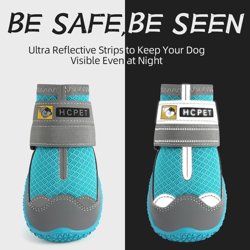 Hcpet – Botas de perro para mascotas, impermeables, transpirables, antideslizantes, 3M, con correa reflectante de tamaño pequeño a grande, 4 unidades