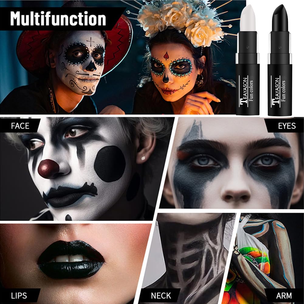 GL-Turelifes Juego de 3 piezas de pintura facial en barra de pintura facial negra, palo negro de ojos, fútbol, béisbol, softball, pintura facial