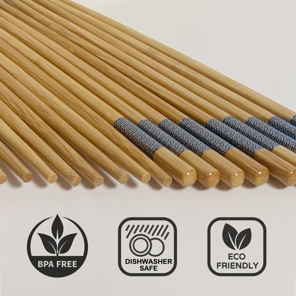 Juego de 20 pares de palillos de bambú natural, reutilizables, clásicos, chinos, japoneses, para regalo, aptos para lavavajillas, 9.4 pulgadas
