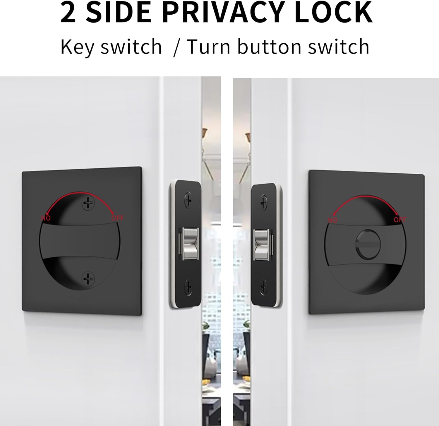 Filta Hardware de bloqueo de puerta de bolsillo, hardware de puerta de bolsillo de privacidad cuadrado negro mate, cerradura de puerta de bolsillo