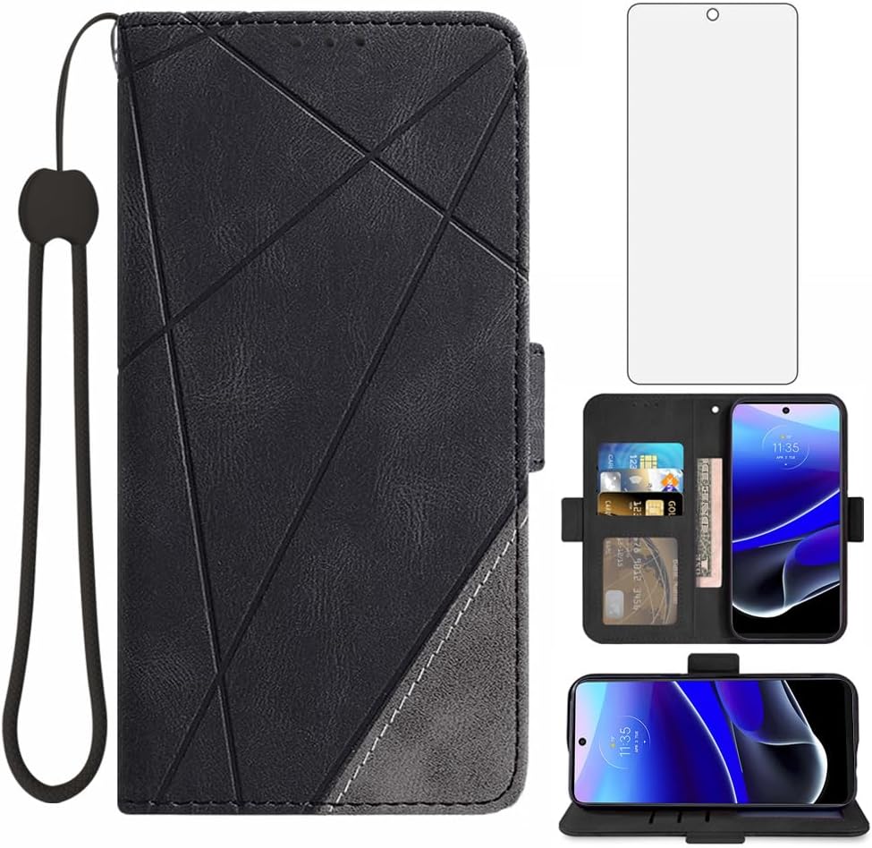 Asuwish Funda compatible con Moto G Stylus 2022 4G y protector de pantalla de vidrio templado, tarjetero de cuero, accesorios para celular, funda