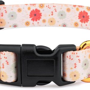 Collar de perro de algodón hecho a mano para perros pequeños, medianos y grandes, diseño de margaritas beige con dije, ideal para perros hembras, Collar de perro de algodón hecho a mano para perros pequeños, medianos y grandes, diseño de margaritas beige con dije, ideal para perros hembras,