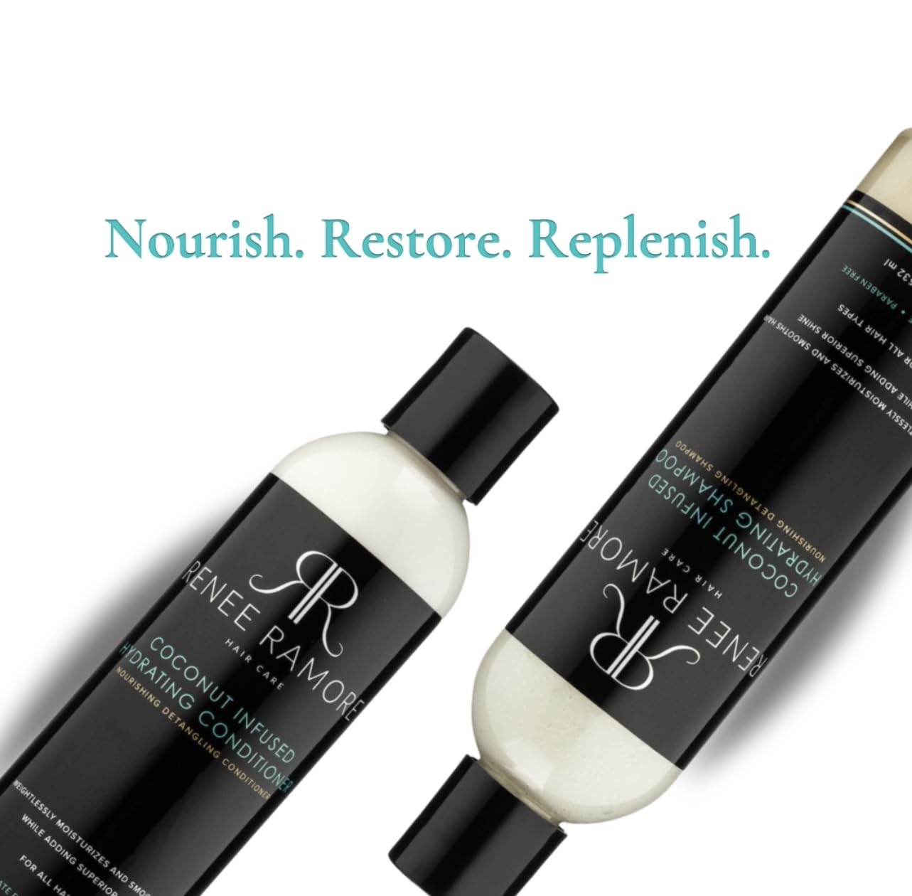 Renee Ramore Champú limpiador hidratante con infusión de coco fortificado para reponer, humedecer, alisar el cabello, controlar el encrespamiento,
