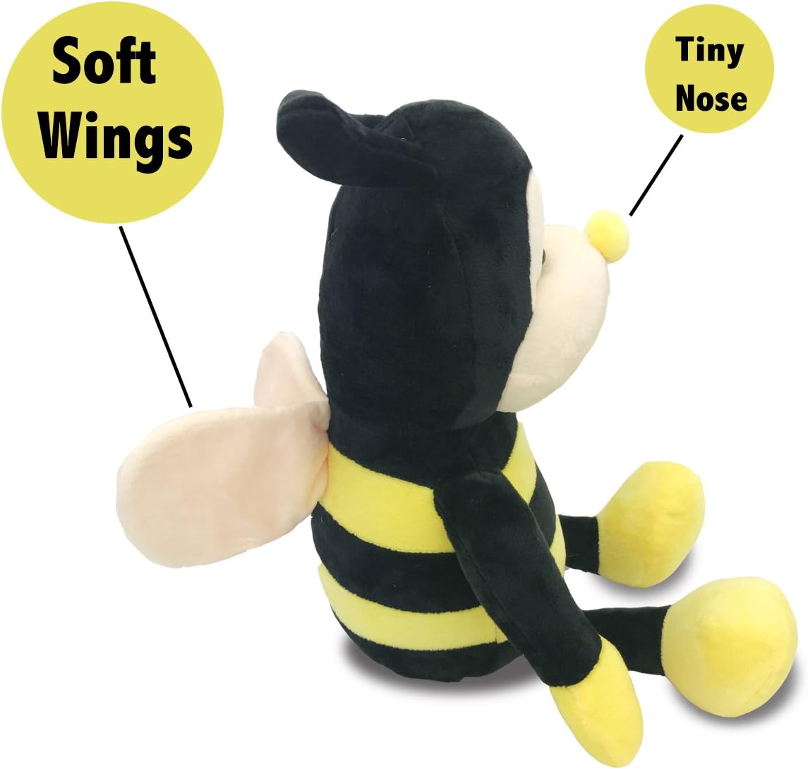 Peluche Nana la abeja con cara sonriente y alas amarillas, abejorro, juguete suave en forma de animal para niños de 12 pulgadas de la cabeza a los
