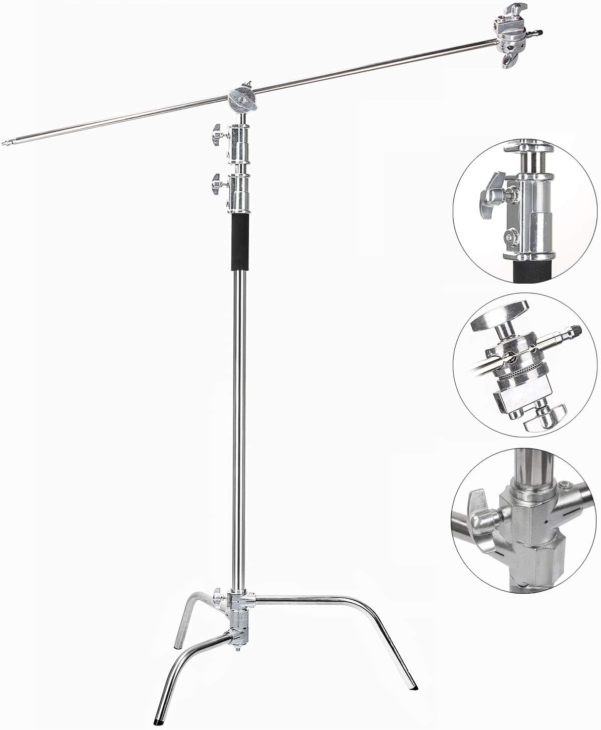 EACHSHOT 2 paquetes de soporte C con ruedas y bolsas de metal Max 10.8 pies129.9 in con brazo de sujeción de 3.48 pies41.7 in, 2 piezas de cabeza de