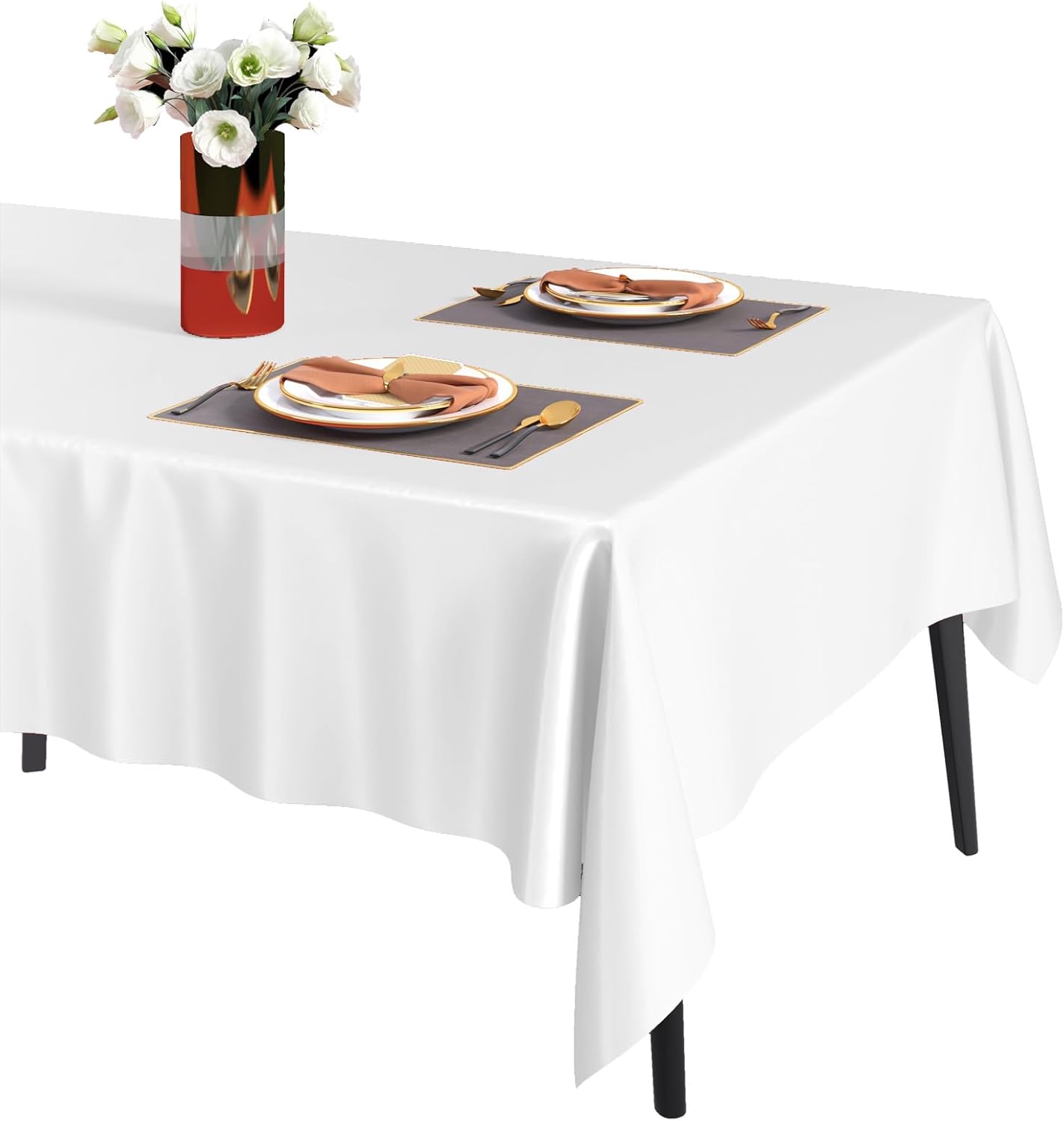 Fixwal Paquete de 6 manteles de plástico para mesas rectangulares, manteles de plástico desechables de plástico blanco de 54 x 108 pulgadas,