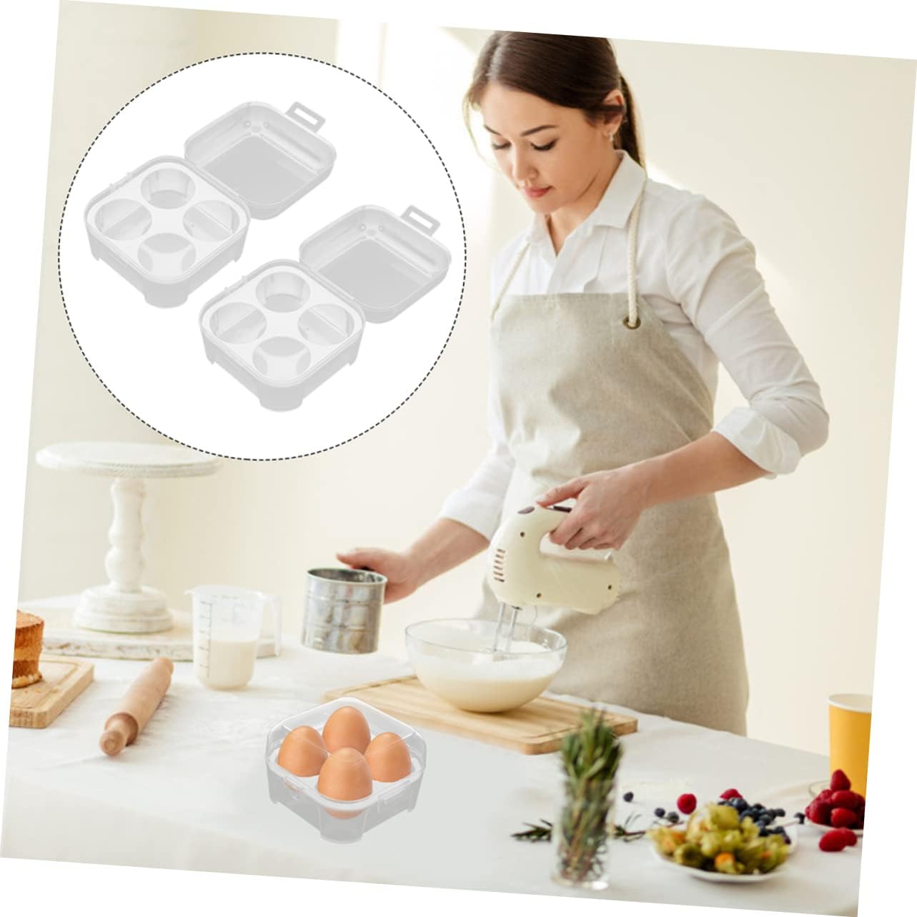 KJHBV Caja de 2 piezas de 4 cajas de almacenamiento de huevos de rejilla para acampar nevera Cartones de huevos de plástico Caja de almacenamiento